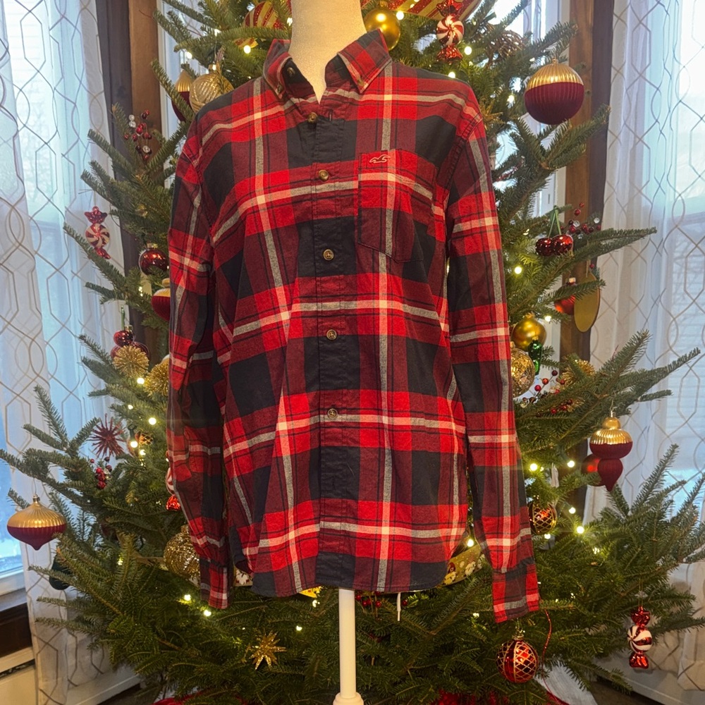 Hollister Red and Blue Plaid Casual Button Down Shirt